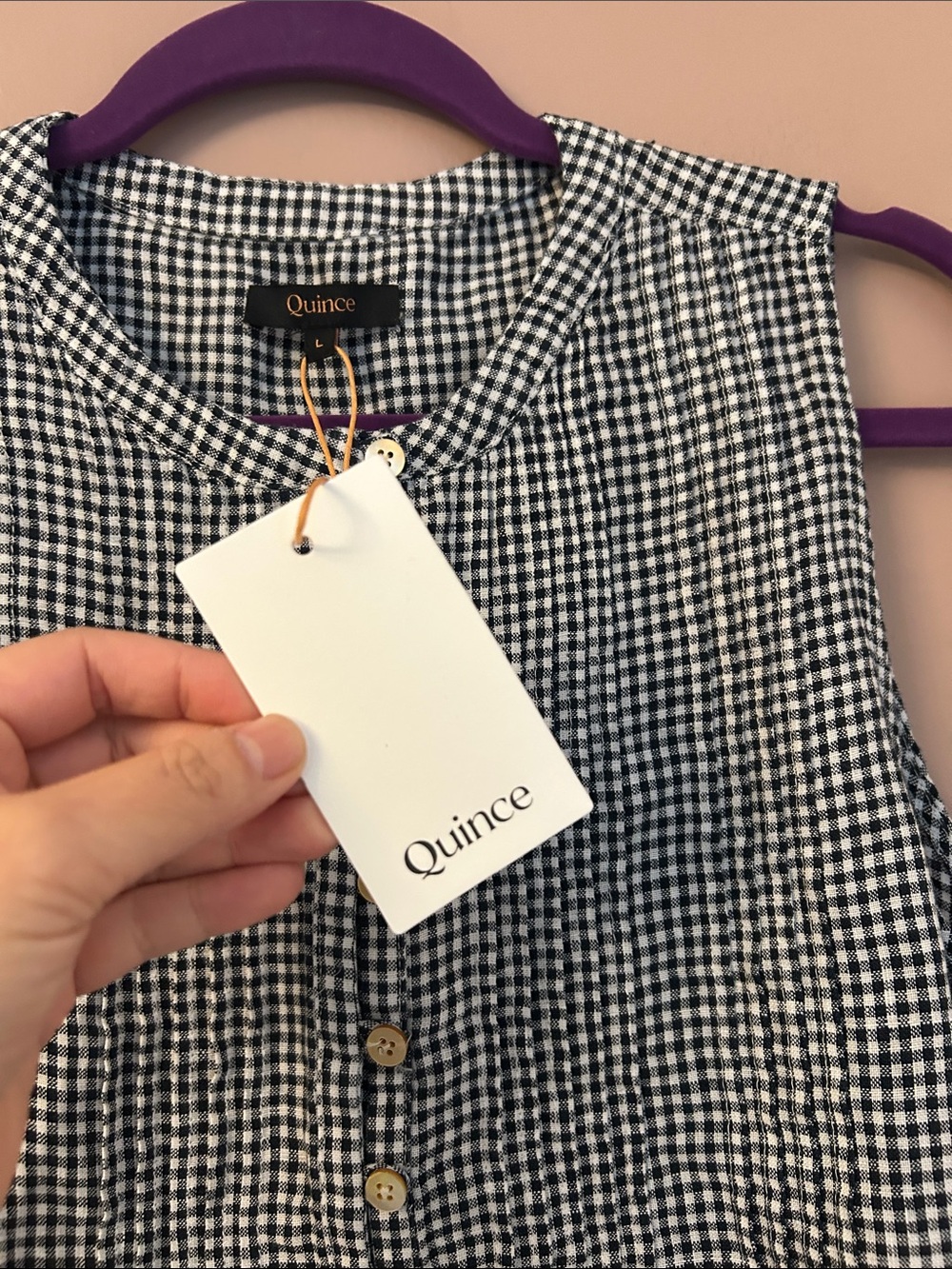 NWT Quince 100% European Linen Sleeveless Swing Dress Gingham Size L - Picture 9 of 13